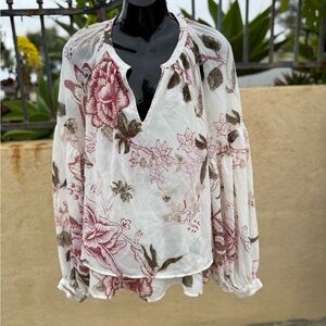 Floral Print Women's Top - White and Pink $22